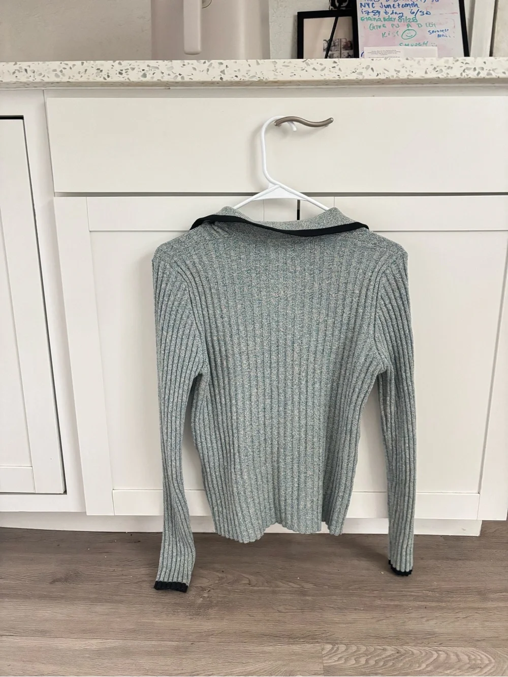 Ganni Ribbed Sweater in Light blue-Green with Black Trim